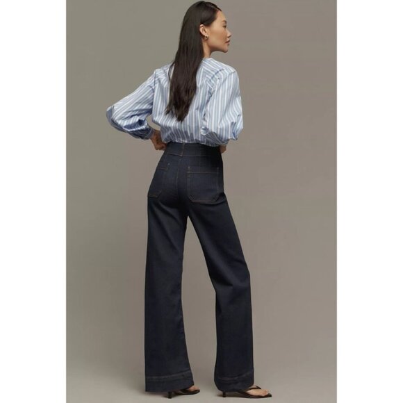 Anthropologie Maeve Colette High Rise Wide Leg Jeans Denim Dark Wash Blue 27 - Picture 3 of 9